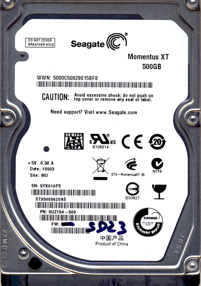 Snap shot of the Seagate Momentus XT 500GB Hybrid HDD 
